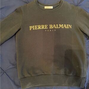 Pierre Balmain Black Crewneck Sweatshirt with Gold Logo Detail